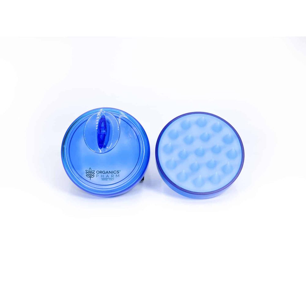 Spazzola massaggiante per cuoio capelluto in silicone blu